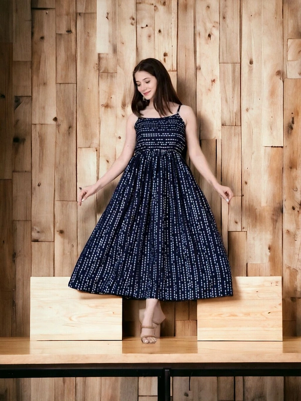 Stylish Navy Blue Rayon Embellished Dresses For Women - XL