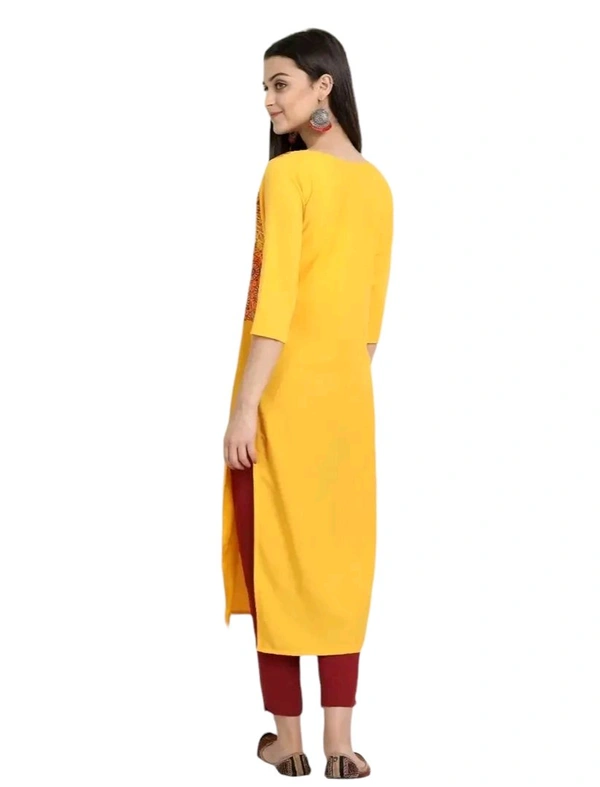 Elegant American Crepe Yellow Round Neck 3/4 Sleeve Printed Straight Kurta For Women - Yellow, M