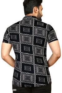 Reliable Black Lycra Printed Short Sleeves Casual Shirt For Men - Black, M