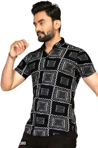 Reliable Black Lycra Printed Short Sleeves Casual Shirt For Men - Black, M