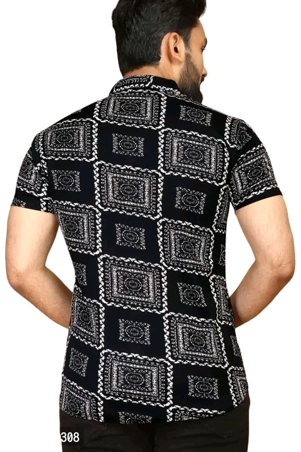 Reliable Black Lycra Printed Short Sleeves Casual Shirt For Men - Black, L