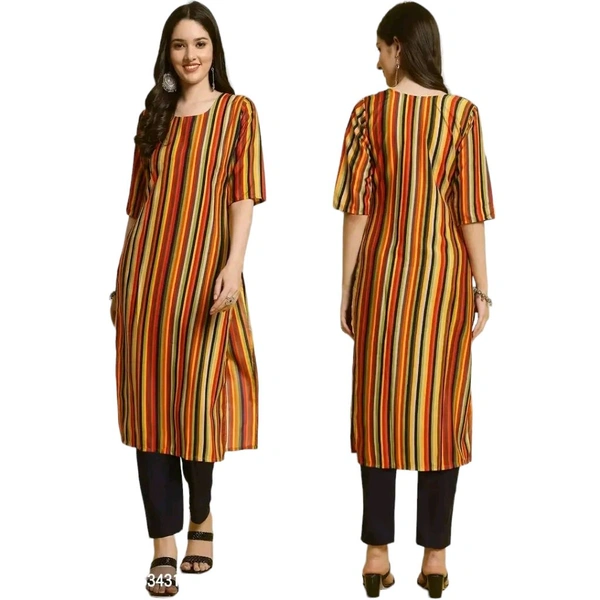 Elegant Crepe Striped Kurta with Pant Set For Women - Multicoloured, S