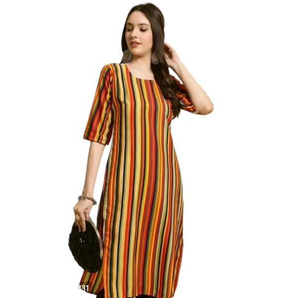 Elegant Crepe Striped Kurta with Pant Set For Women - Multicoloured, S