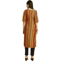 Elegant Crepe Striped Kurta with Pant Set For Women - Multicoloured, XL