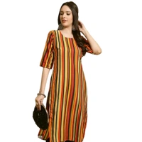 Elegant Crepe Striped Kurta with Pant Set For Women - Multicoloured, XXL