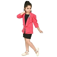 Classic Crepe Solid Dress for Kids Girls with Jacket - Red, 4-5 Years