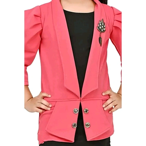 Classic Crepe Solid Dress for Kids Girls with Jacket - Red, 6-7 Years