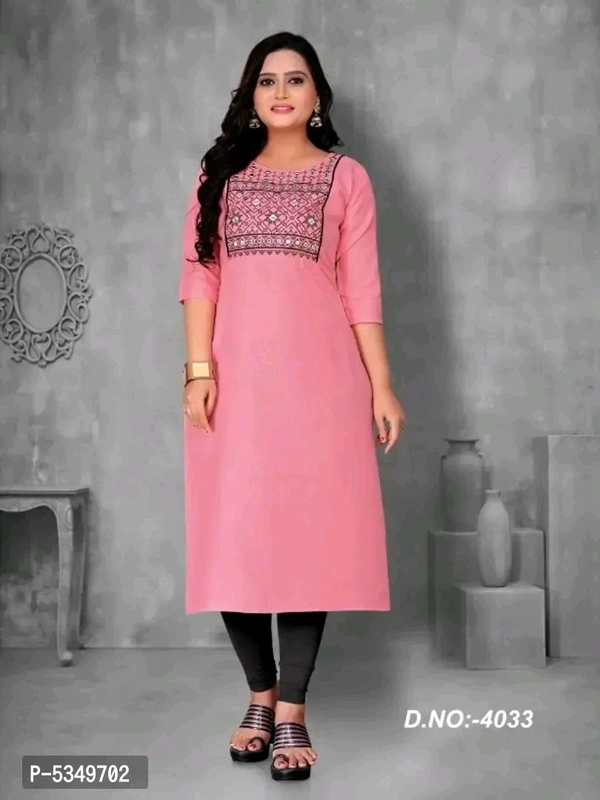 Women's Casual Embroidery Cotton Kurtis - Rose pink, L