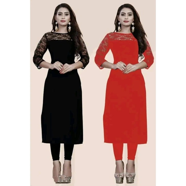Stylish Fancy Designer Crepe Solid Straight Kurta For Women Pack Of 2 - Multicoloured, Multicoloured, XL