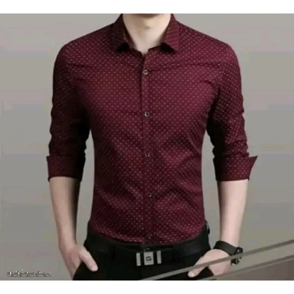 Classic Polycotton Polka Dotted Casual Shirts for Men - Maroon, L
