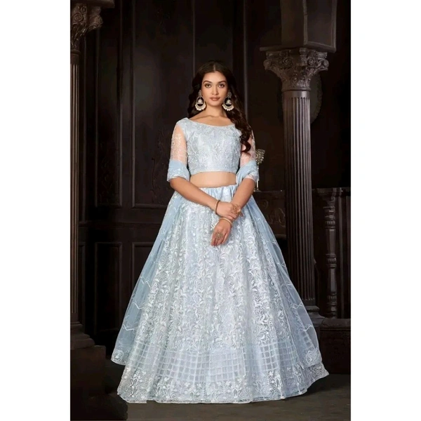 Stylish Off White NET  Lehenga Choli Set For Women - Off White, Free Size