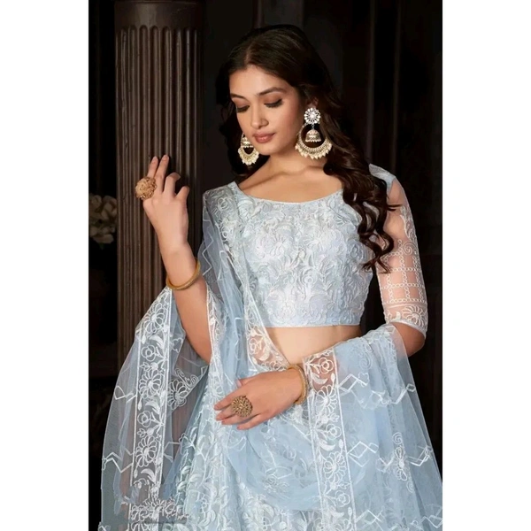 Stylish Off White NET  Lehenga Choli Set For Women - Off White, Free Size