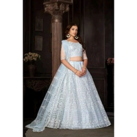 Stylish Off White NET  Lehenga Choli Set For Women - Off White, Free Size