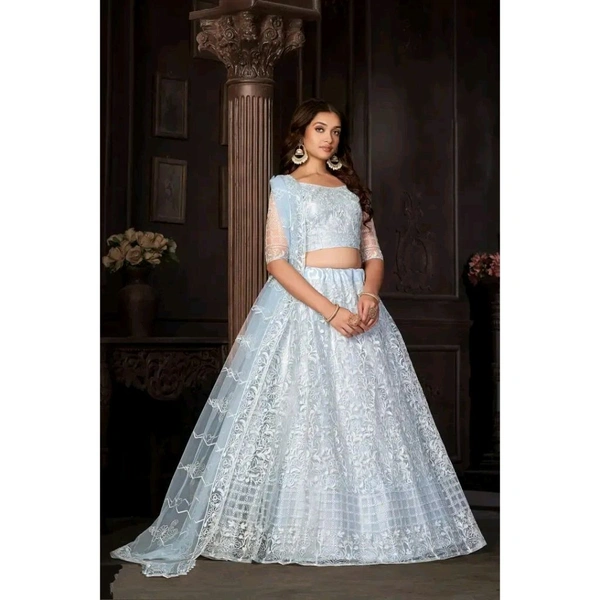 Stylish Off White NET  Lehenga Choli Set For Women - Off White, Free Size
