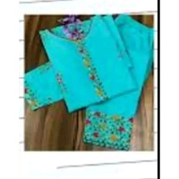 Turquoise Cotton Slub Embroidered Kurtas For Women - Bright Sky Blue, M