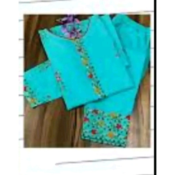 Turquoise Cotton Slub Embroidered Kurtas For Women - Bright Sky Blue, L