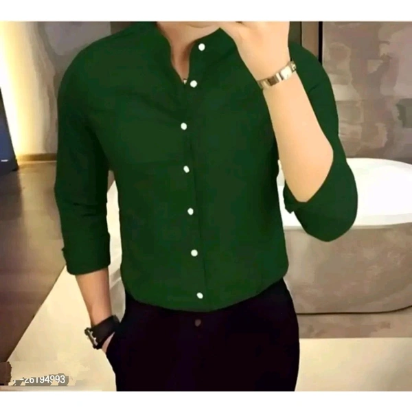 Cotton Shirt for Mens || Plain Solid Full Sleeve Shirt || Regular Fit Mandarin Casual Shirts for Men. Pack of 1 - Green, M