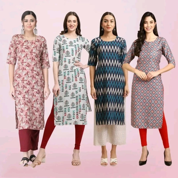 Women Stylish Crepe Printed Straight Kurta - Multicoloured, S
