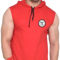 Men's Sleeveless Hooded Tees ( Red )_S - Red, S