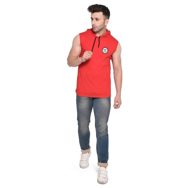 Men's Sleeveless Hooded Tees ( Red )_S - Red, M