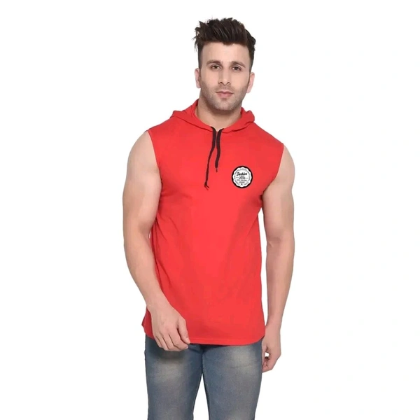 Men's Sleeveless Hooded Tees ( Red )_S - Red, L