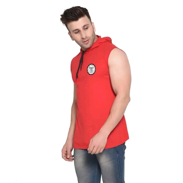 Men's Sleeveless Hooded Tees ( Red )_S - Red, L