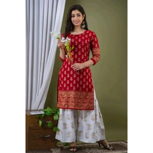 MAROON RAYON KURTA SHARARA SET - Multicoloured, XL