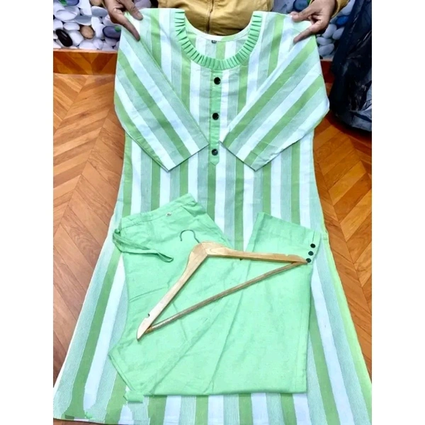 Classic Khadi Cotton Printed Kurta Bottom Set for Women - Green, XL