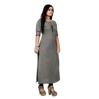 Patchwork Kurtas Cotton Blend - Gray, XL