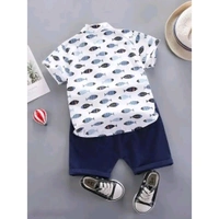 White Cotton Blend Shirt And Shorts Set - White, 9-12 Months