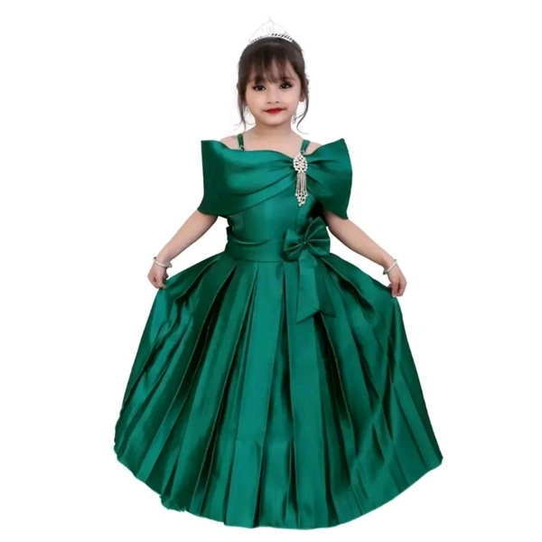 Green Solid Silk Blend Ethnic Gown - Green, 4-5 Years