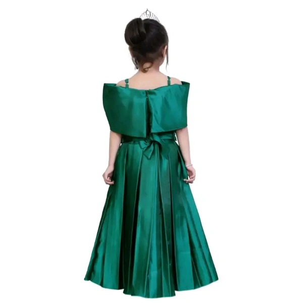 Green Solid Silk Blend Ethnic Gown - Green, 6-7 Year