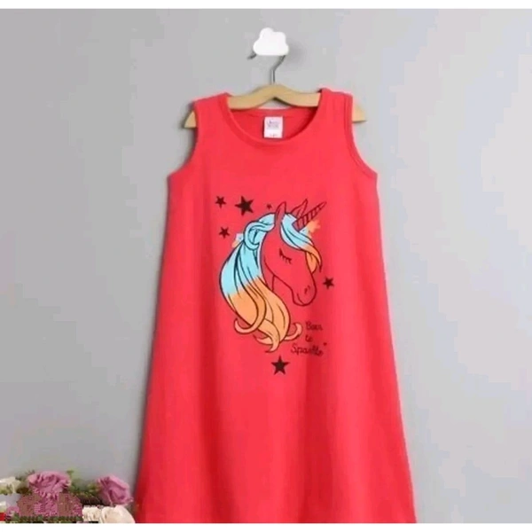 Stylish Pink Modal Printed Dress For Girls - Pink, 6-7 Year