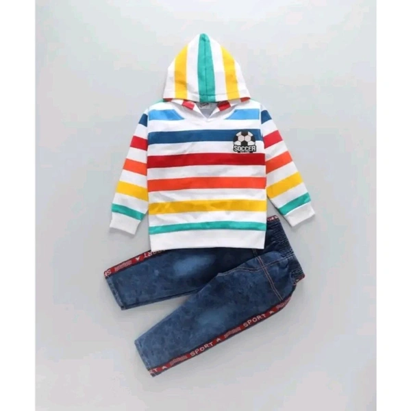 Trendy Cotton Shirts with Denim Trousers Clothing Set for Boys - Multicoloured, 6-7 Year