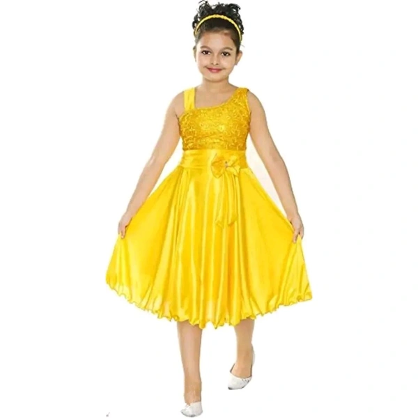 Girls Festive Party Wear Dress - Yellow, 1-2 Year