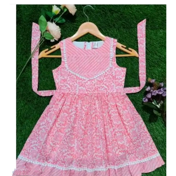Stylish Cotton Frocks For Girl - Pink Lace, 1-2 Year