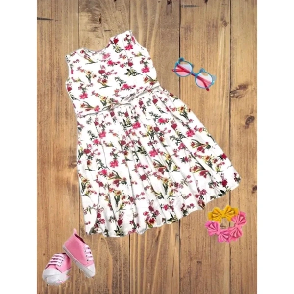 Trendy Cotton Dress for Kids - White, 6-7 Year