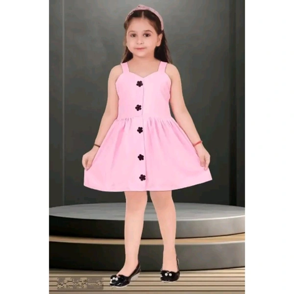 Stylish Fancy Designer Cotton Blend A-Line Dress For Girls - Pink, 12-18 Months