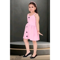 Stylish Fancy Designer Cotton Blend A-Line Dress For Girls - Pink, 2-3 Year