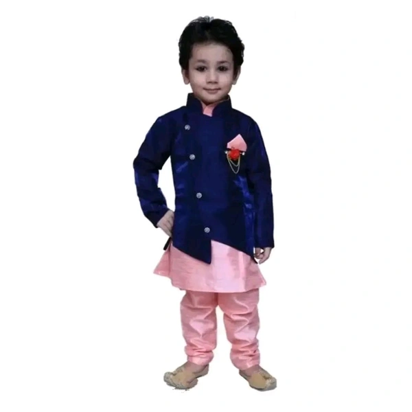 Stylish Fancy Silk Blend Self Pattern Clothing Set For Boys - 1-2 Year