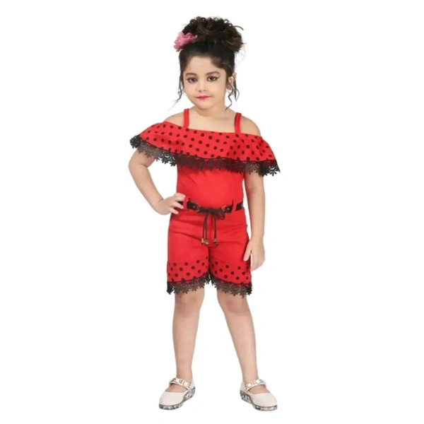 Red Polka Dot Cotton Blend Jumpsuit - Multicolored, 7-8 Year