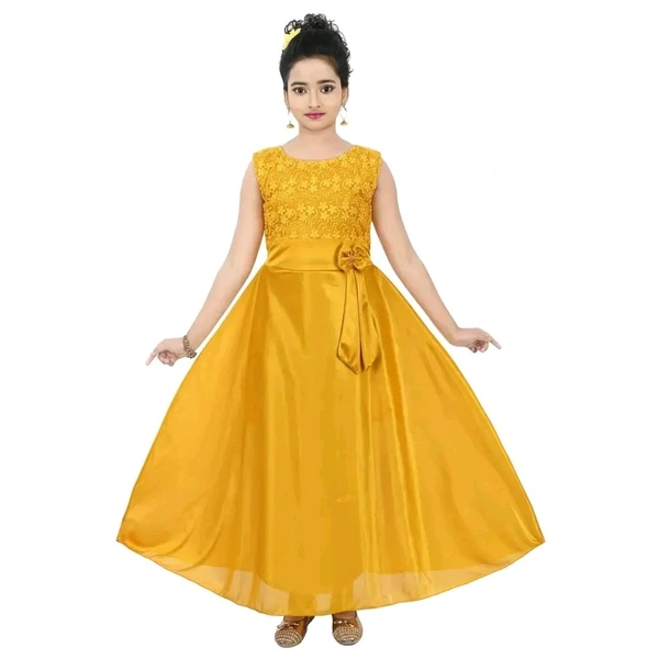 Girls Party Wear Dresses - Yellow, 8-9 Year
