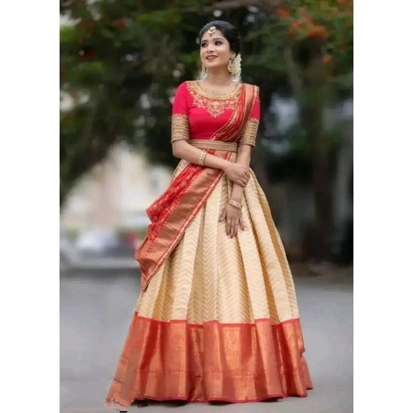 jacquard beautiful unstitched lehenga for womans - Cream, Free