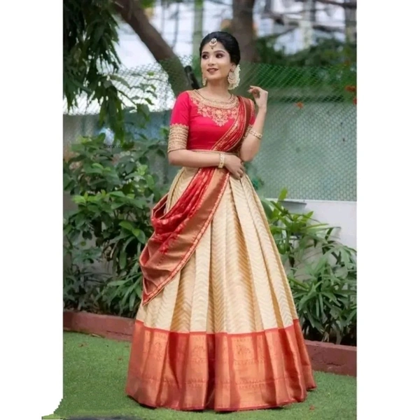 jacquard beautiful unstitched lehenga for womans - Cream, Free