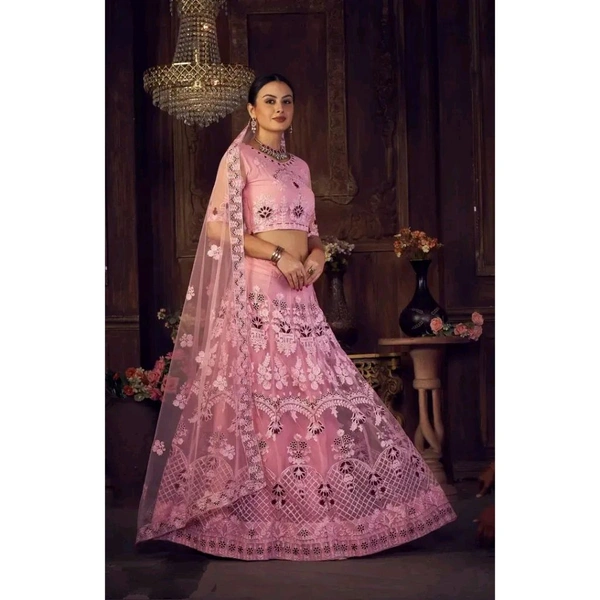 Women  Net Semi Stitched Lehenga Choli