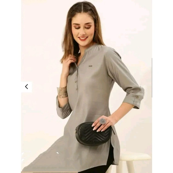 Solid Short Summer Cotton Kurti - S, Gray