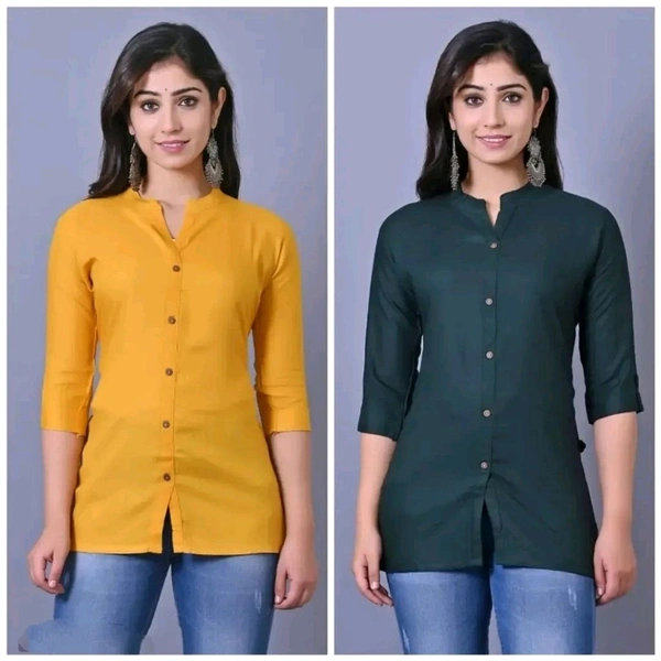 Women's Rayon Solid Short Kurti (Pack Of 2) - Multicolored, M