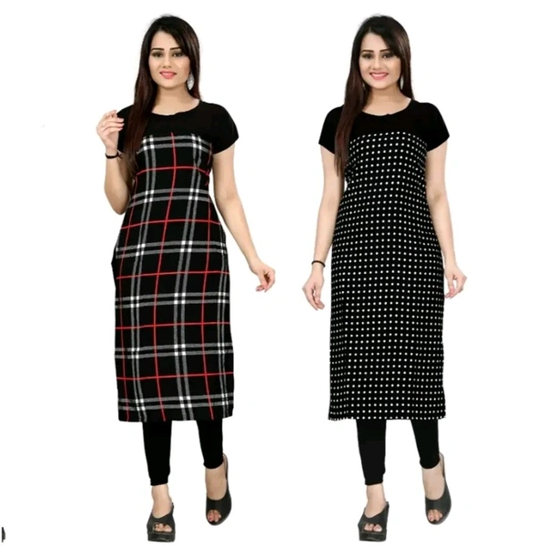 Women's Printed Full-Stitched Crepe Straight Kurti (Combo Pack Of 2) - Black, XXL