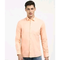 Peach Cotton Solid Casual Shirts For Men - Peach, XL