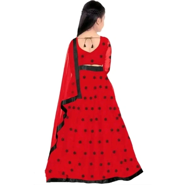 Harshiv Creation Red Net Embroidered Girls Party Wear Semi Stitched Lehenga Choli_(Suitable To 3-15 Years Girls) - Red, 3-4 Year